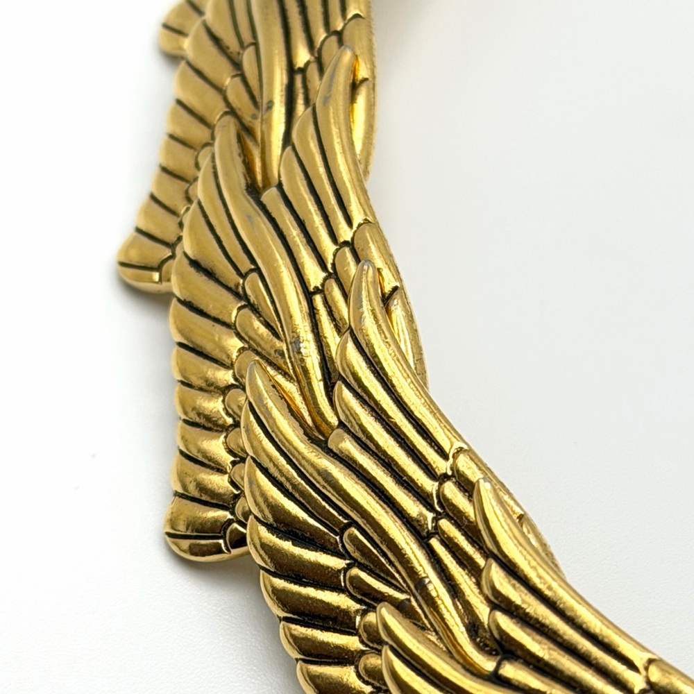 Vintage 80s Laurel Burch Swan Wing Gold Tone Choker Collar Necklace 16” - Picture 4 of 15